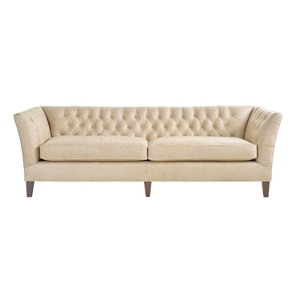Pemberly Row Duncan Button-Tufted Leather Sofa with Nailhead Trim in Tan