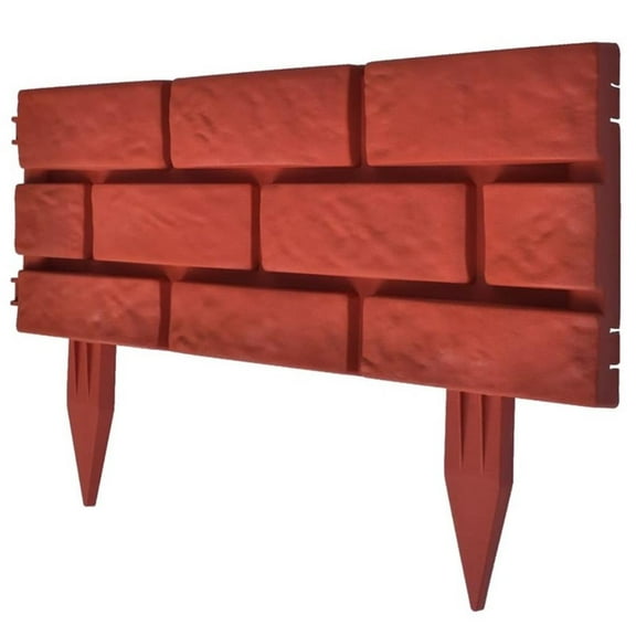 Pemberly Row Durable 11pcs Brick Design Lawn Divider in Red Finish