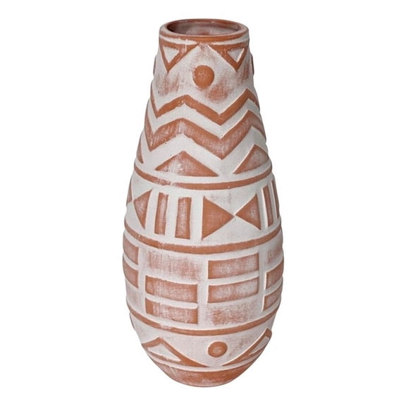 Pemberly Row Earthenware Aztec Teardrop Flower Vase in Terracotta