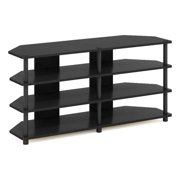 Pemberly Row Easy Assembly 4-Tier Corner TV Stand for TV up to Blackwood/Black