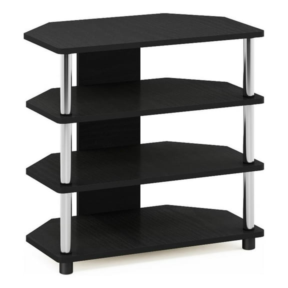 Pemberly Row Easy Assembly 4-Tier Petite TV Stand in Stainless Steel Tubes