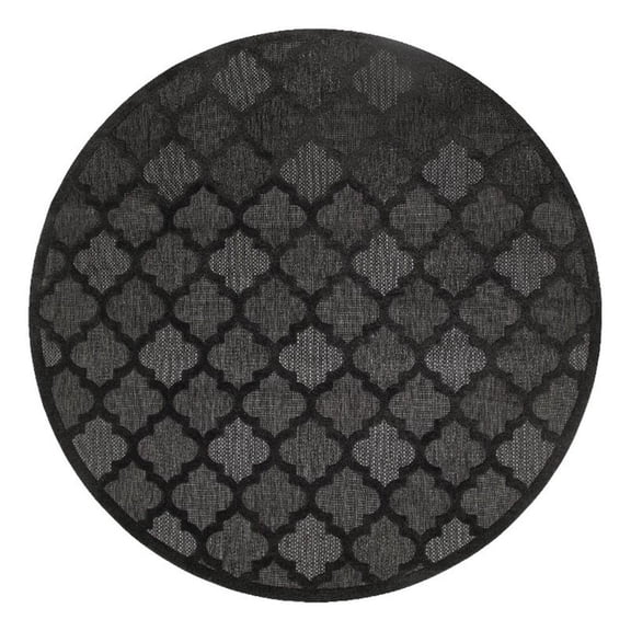 Pemberly Row Easy Care 8' Round Charcoal Black Fabric Modern Area Rug