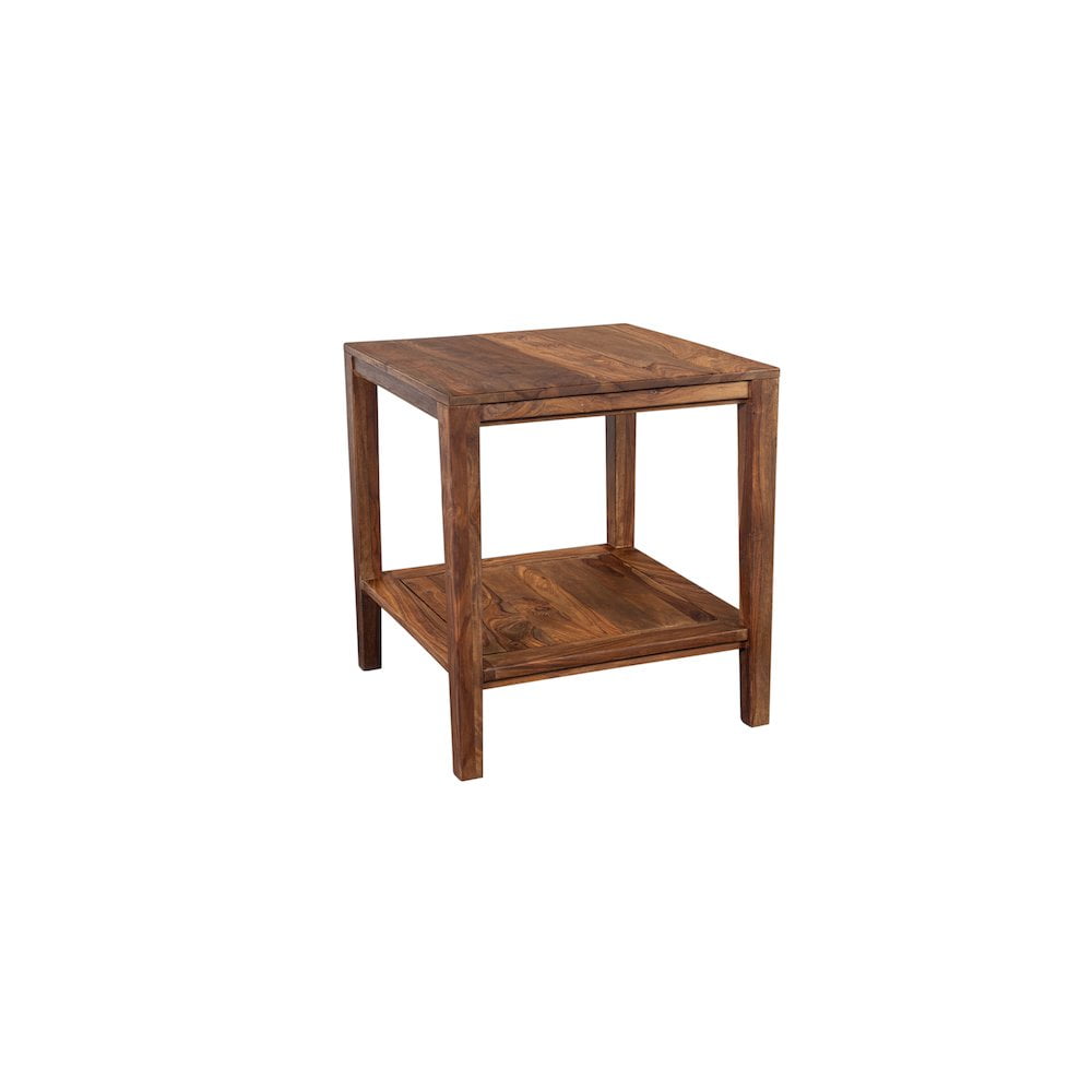 Natural Sheesham Wood Square End Table with Shelf