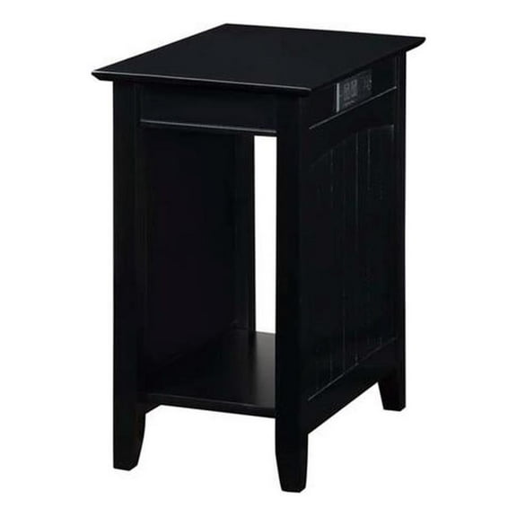 Pemberly Row End Table with Charging Station in Black Wood Finish