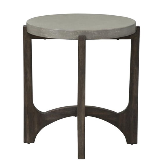 Pemberly Row Dark Brown End Table with Concrete Composite Tops and Shaped Legs