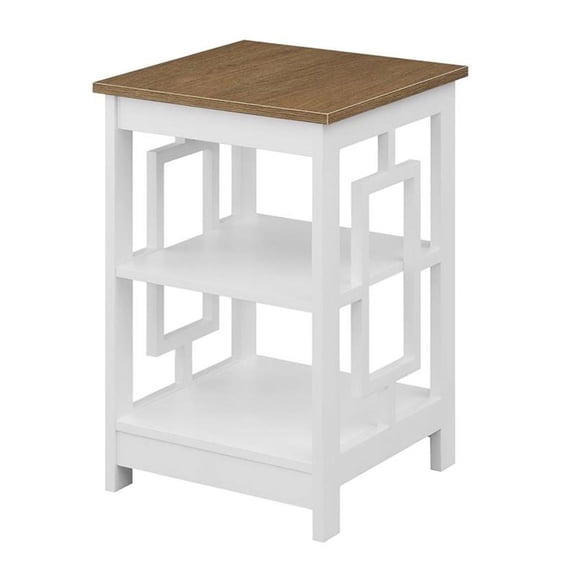 Pemberly Row End Table with Shelves in White Wood with Driftwood Top Finish