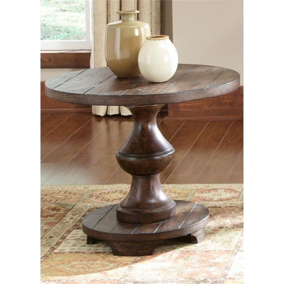 Pemberly Row End Table with Spanish Style Pedestal Base in Kona Dark Brown
