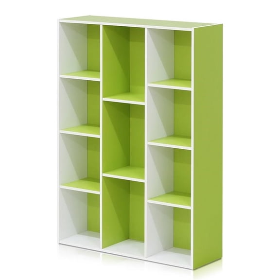 Pemberly Row Engineered Wood 11-Cube Reversible Open Shelf Bookcase in Green