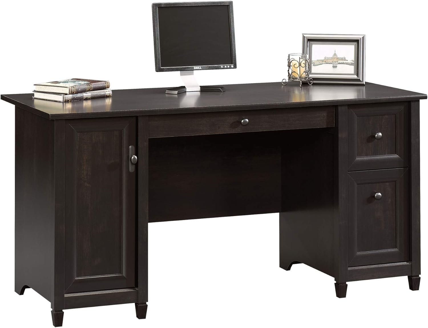 Pemberly Row Contemporary Computer Desk in Estate Black with Keyboard ...