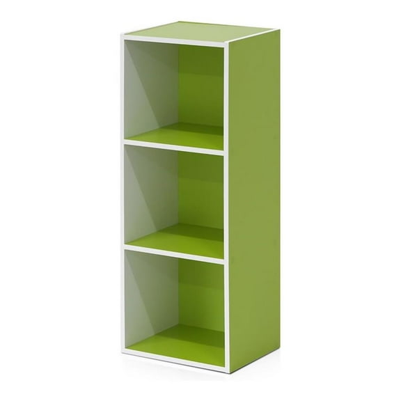 Pemberly Row Engineered Wood 3-Tier Open Shelf Bookcase in White/Green