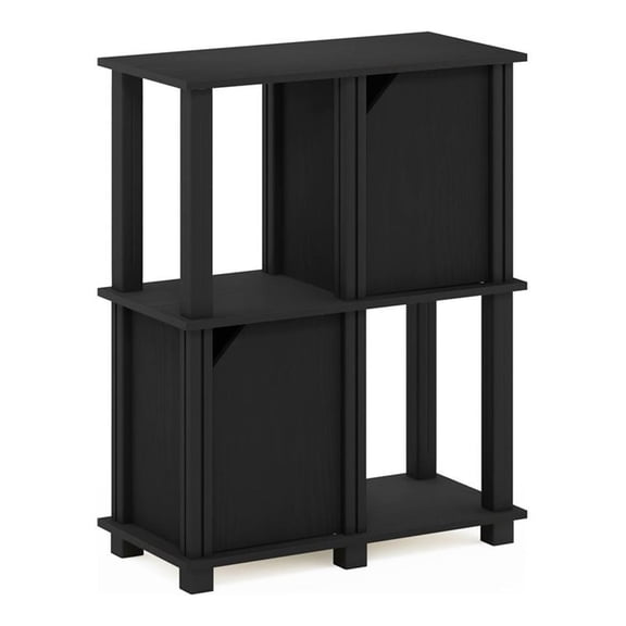 Pemberly Row Engineered Wood 3-Tier Storage Shelf with 2 Doors in Black Oak