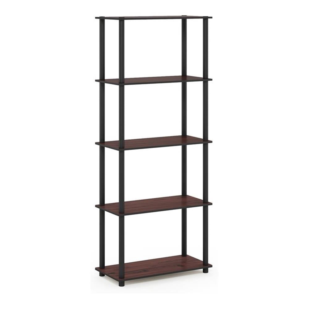 Five Shelf Rack Pemberly Row Engineered Wood 5-Tier Shelf Display Rack in Cherry/Black ...