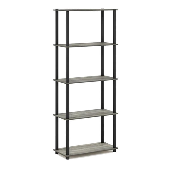 Pemberly Row Engineered Wood 5-Tier Shelf Display Rack in Oak Gray/Black