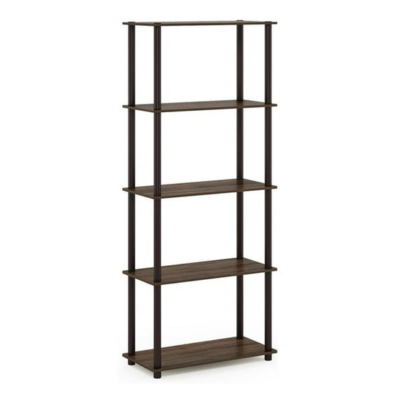 Pemberly Row Engineered Wood 5-Tier Shelf Display Rack in Walnut/Brown