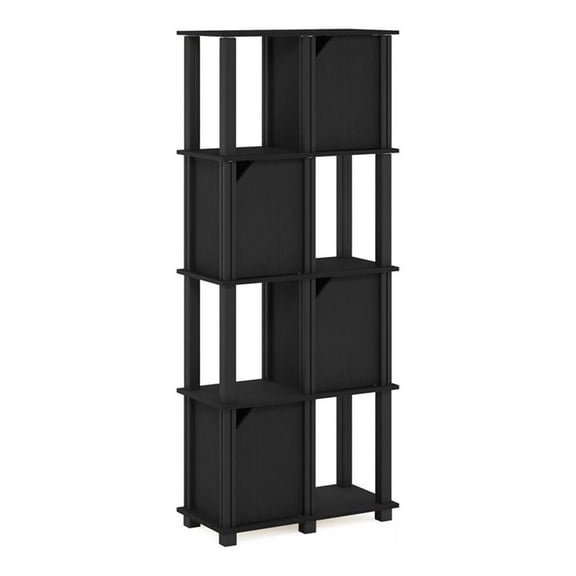 Pemberly Row Engineered Wood 5-Tier Storage Shelf with 4 Doors in Black Oak