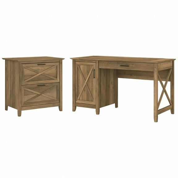 Pemberly Row Engineered Wood 54W Computer Desk w/ File Cabinet in Reclaimed Pine