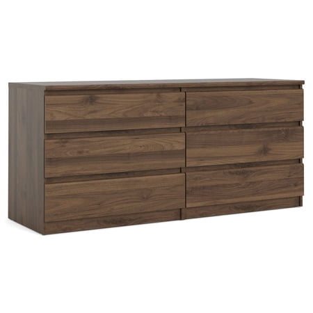 Pemberly Row Engineered Wood 6 Drawer Double Dresser in Walnut