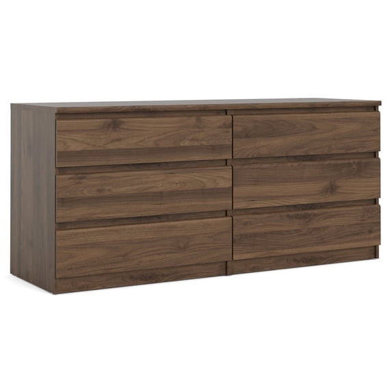 Pemberly Row Engineered Wood 6 Drawer Double Dresser in Walnut