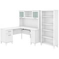 thumbnail image 1 of Pemberly Row Engineered Wood 60W L Shaped Desk with Hutch and Bookcase in White, 1 of 7