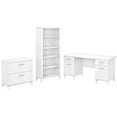 thumbnail image 1 of Pemberly Row Engineered Wood 60W Office Desk w/ File Cabinet & Bookcase in White, 1 of 7