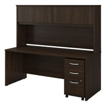 Pemberly Row Engineered Wood 72W x 30D Desk w/ Hutch & Drawers in Black Walnut