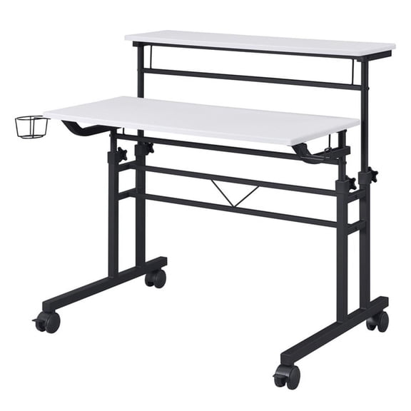 Pemberly Row Engineered Wood Adjustable Desktop/Shelves Writing Desk - White