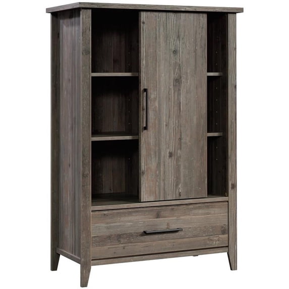 Pemberly Row Engineered Wood Armoire with Sliding Door in Pebble Pine