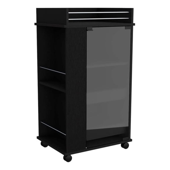 Pemberly Row Engineered Wood Bar Cart with 2-Side Shelves in Black