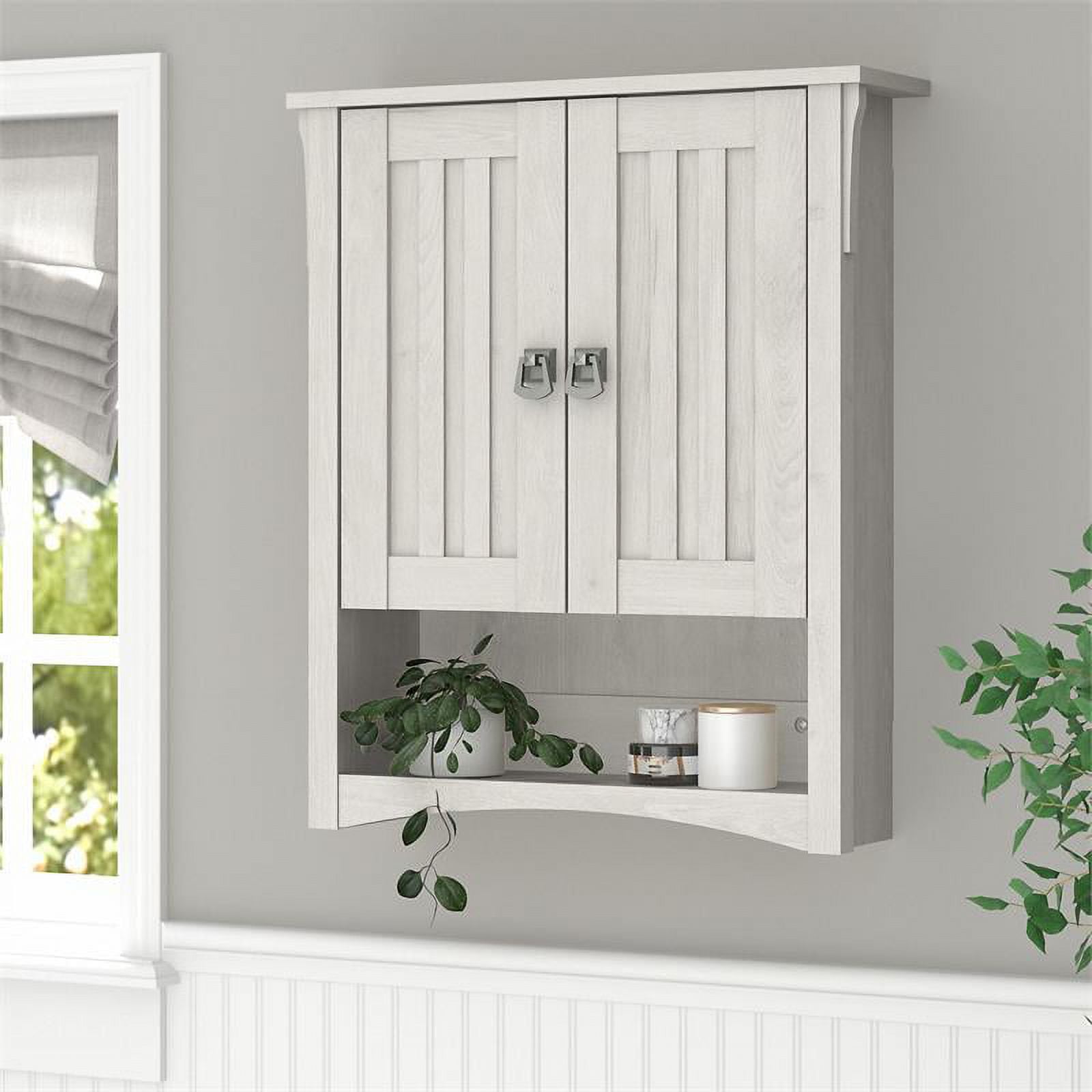 Pemberly Row Engineered Wood Bathroom Wall Cabinet with Doors in Linen ...