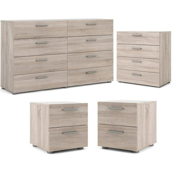 Pemberly Row Engineered Wood Brown Dresser + Chest + 2 Nightstands 4pc Set