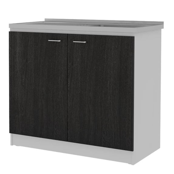 Pemberly Row Engineered Wood Cabinet with Utility Sink in Espresso