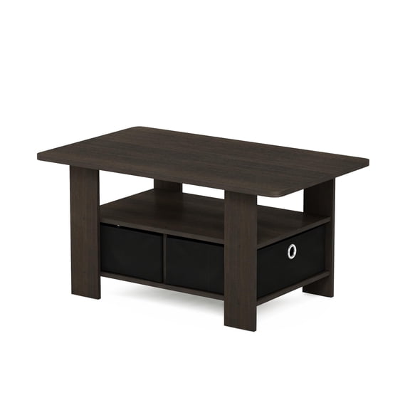 Pemberly Row Engineered Wood Coffee Table with Bin Drawer in Dark Brown/Black