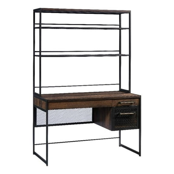 Pemberly Row Engineered Wood Computer Desk with Hutch in Barrel Oak