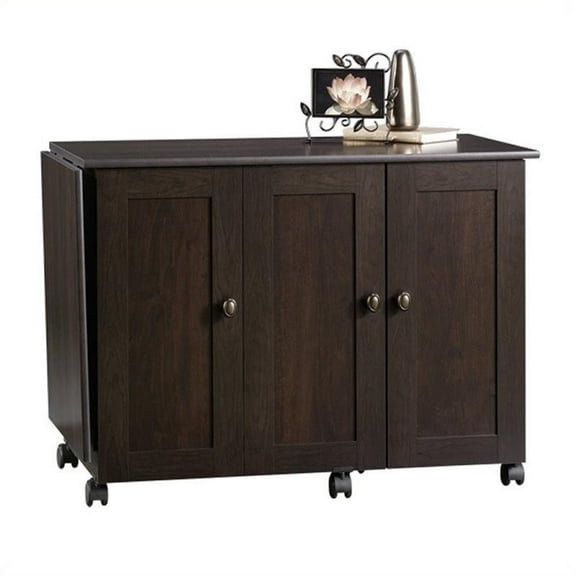 Pemberly Row Engineered Wood Craft and Mobile Sewing Cart in Cinnamon Cherry