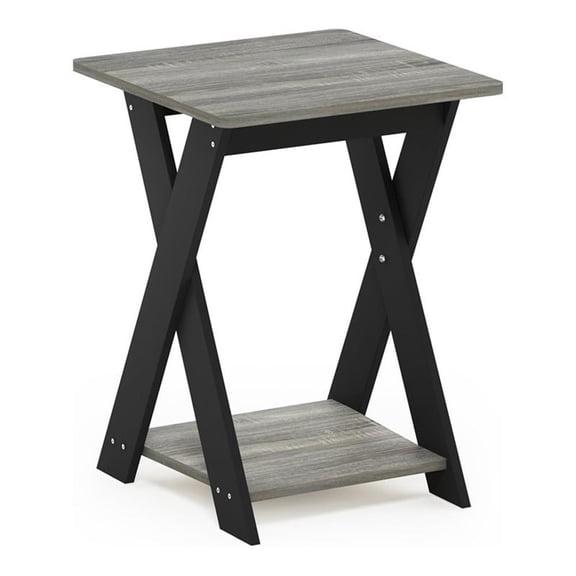 Pemberly Row Engineered Wood Criss-Crossed End Table in Oak Gray/Black
