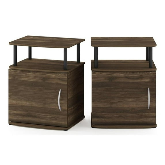 Pemberly Row Engineered Wood End Table in Columbia Walnut/Black (Set of 2)