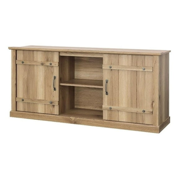 Pemberly Row Engineered Wood Entertainment Credenza in Timber Oak