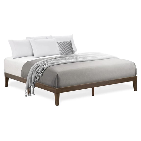 Pemberly Row Engineered Wood King Platform Bed in Weathered Walnut
