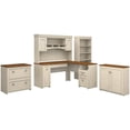 thumbnail image 1 of Pemberly Row Engineered Wood L Desk 5 Pc Office Set w/ Storage in Antique White, 1 of 7