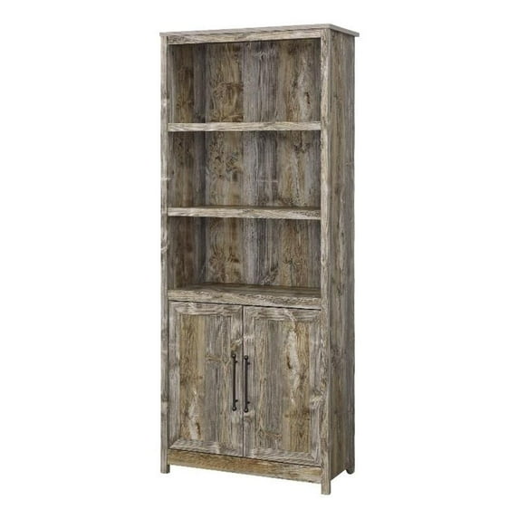 Pemberly Row Engineered Wood Library with Doors in Rustic Cedar/Brown