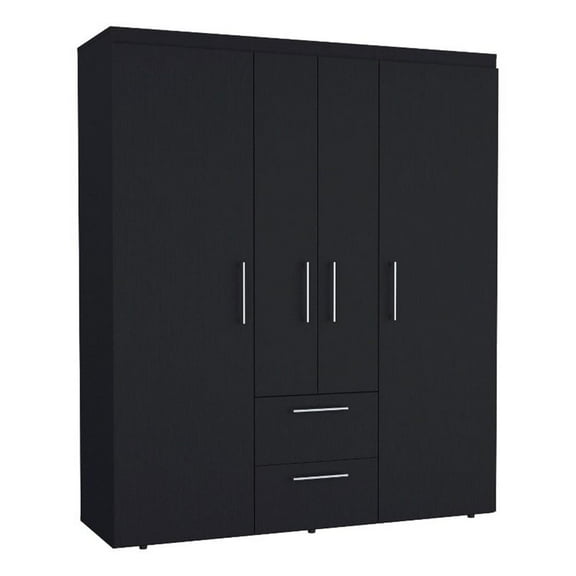 Pemberly Row Engineered Wood Multi-Section Wardrobe in Black