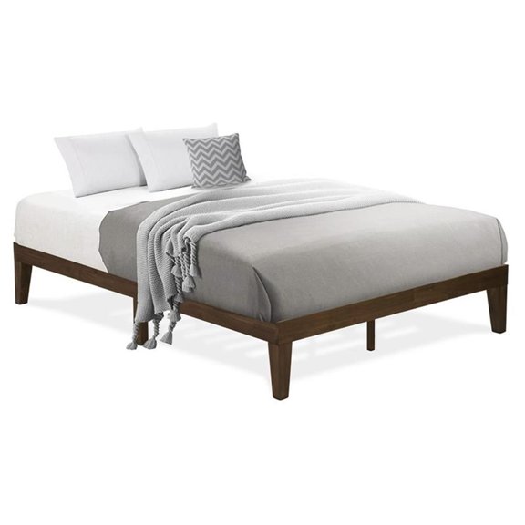 Pemberly Row Engineered Wood Queen Platform Bed in Weathered Walnut