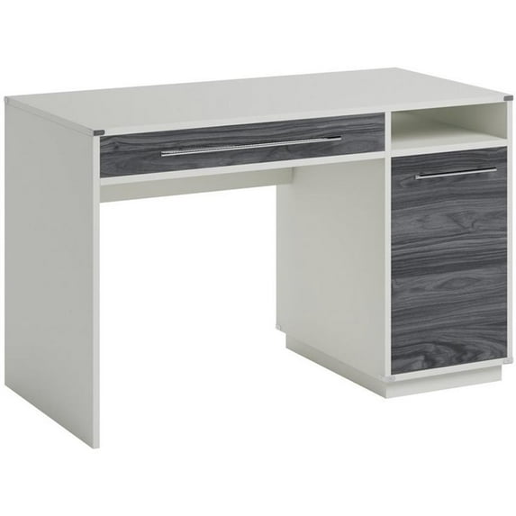 Pemberly Row Engineered Wood Single Pedestal Desk in Pearl Oak/Misted Elm