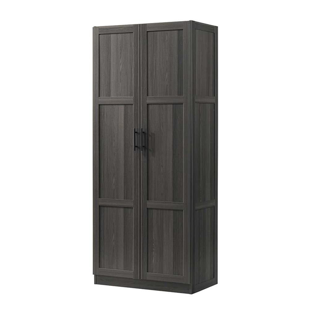 Pemberly Row Engineered Wood Storage Cabinet in Dark Wood/Graphite Black