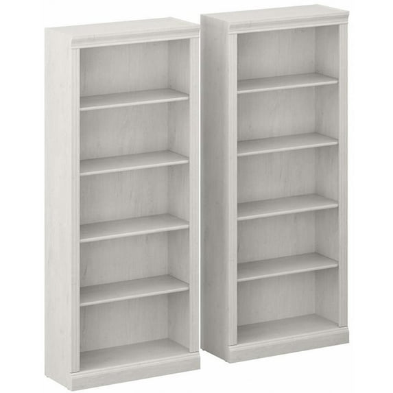 Pemberly Row Engineered Wood Tall 5 Shelf Bookcase - Set of 2 in Linen White Oak