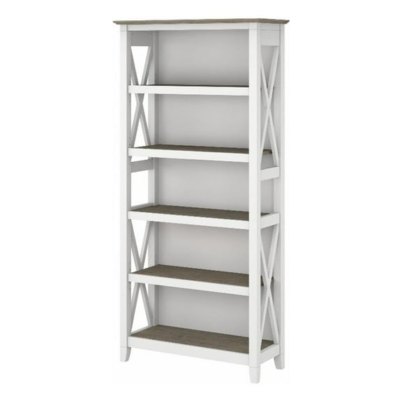 Pemberly Row Engineered Wood Tall 5 Shelf Bookcase in Pure White and Gray