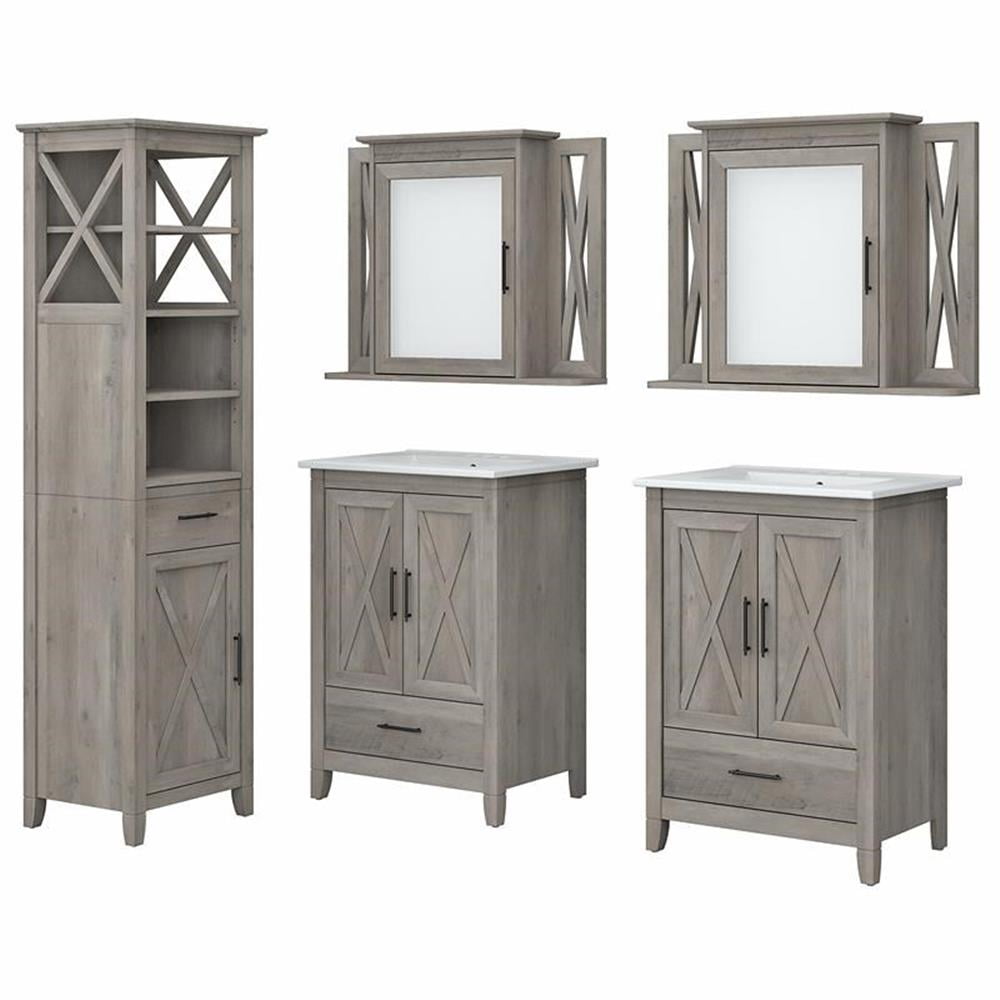 Pemberly Row Engineered Wood Vanity Set with Linen Tower in Driftwood ...
