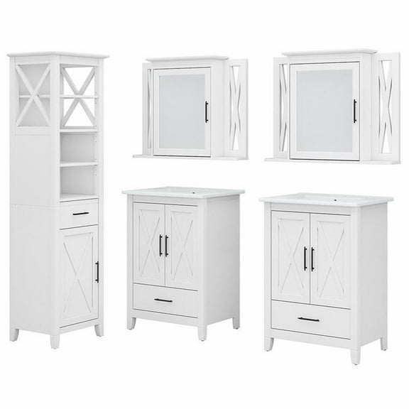 Pemberly Row Engineered Wood Vanity Set with Linen Tower in White Ash