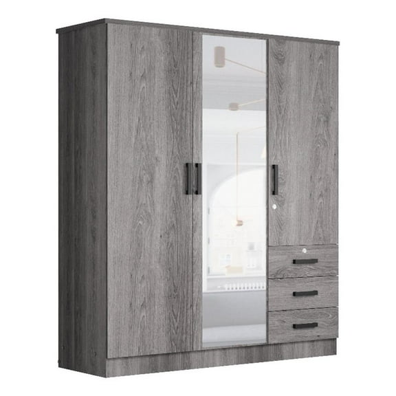 Pemberly Row Engineered Wood Wardrobe Armoire with Mirror in Gray