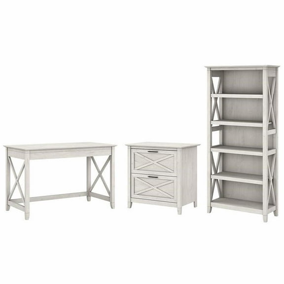 Pemberly Row Engineered Wood Writing Desk with File Cabinet and Bookcase - White